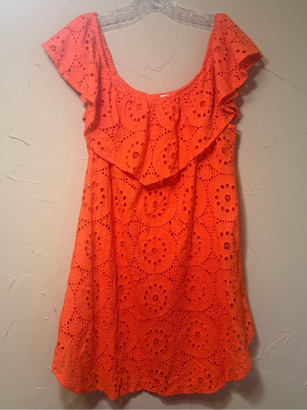 Maeve Anthropologie Orange Eyelet Ruffle Dress M Boho Beach Swim Cover Up